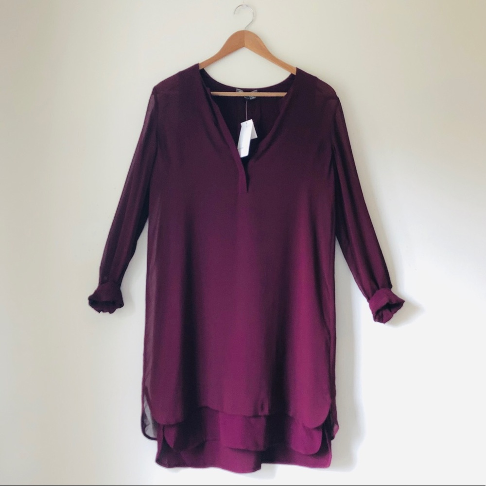 Vince Maroon Silk Layered Dress new with tag